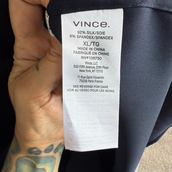 Vince Navy Stretch Silk Blouse XL - Picture 5 of 6
